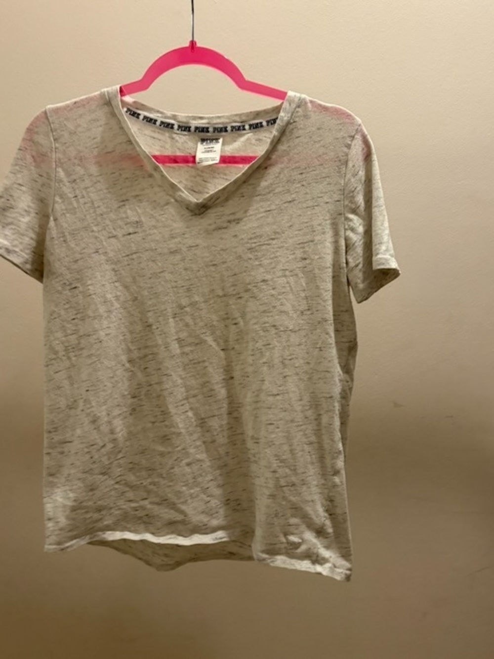 PINK Victoria's Secret Heather Light Gray V‑Neck Short Sleeve Tee